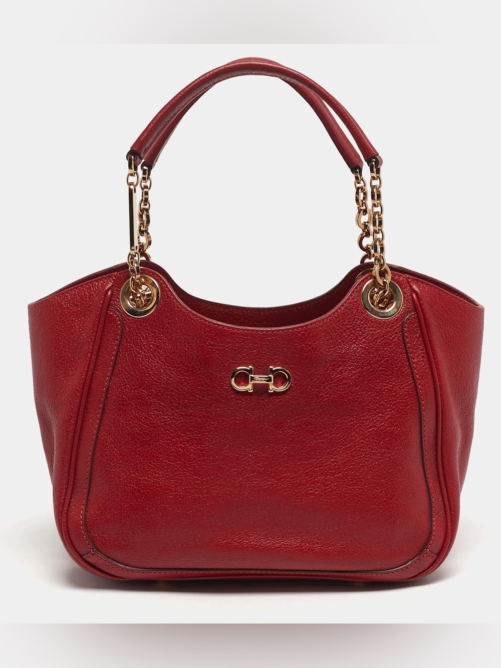 The Salvatore Ferragamo Bordeaux Textured Leather Large Gancio Shoulder Bag